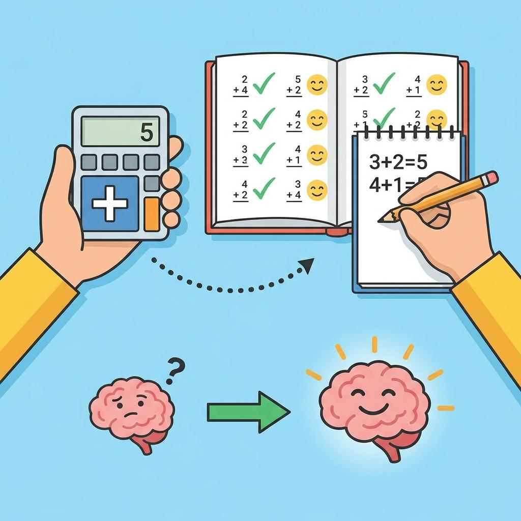 Online math calculator tool from ToolzDaily helping a student solve addition problems and improve mental clarity.